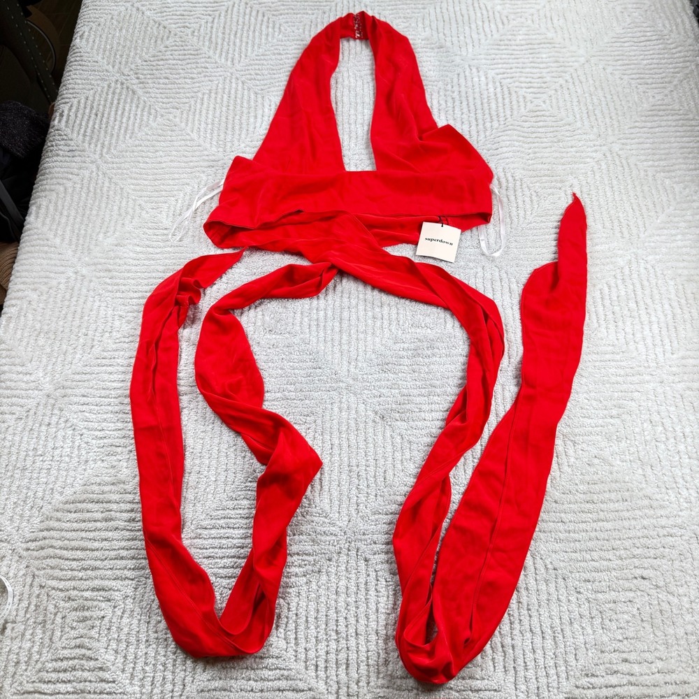 Superdown Halter Wrap Top Women's Medium Red Tie Sexy Clubwear NWT Rave Festival